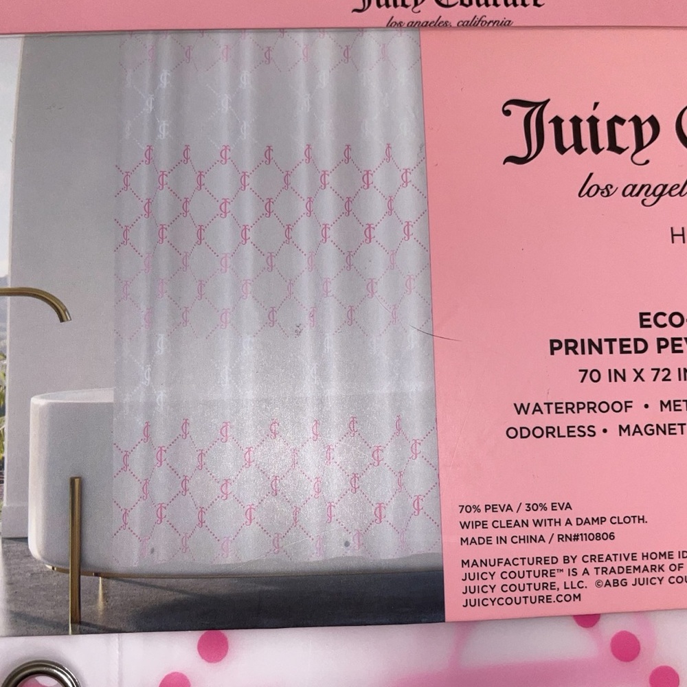 🩷Juicy Couture Pink Patterned Shower Curtain/Liner with Logo - Picture 3 of 3